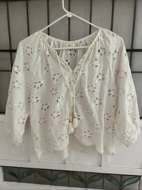Spell Cream Eyelet Tassel Peasant Blouse